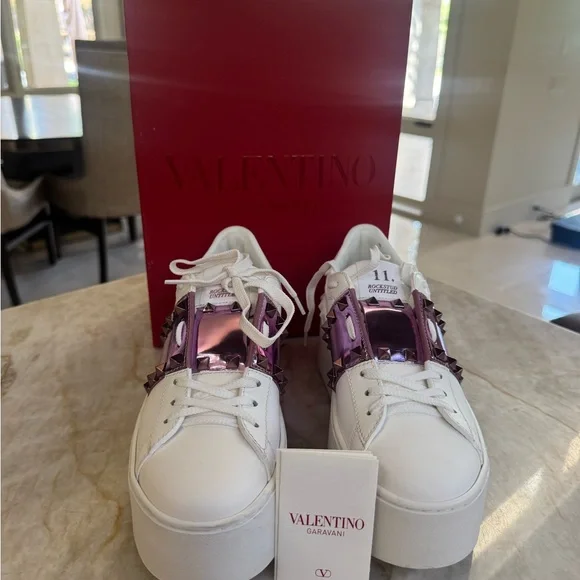 Valentino Women's White and Purple Studded Sneakers-only worn ONCE! - Picture 5 of 8